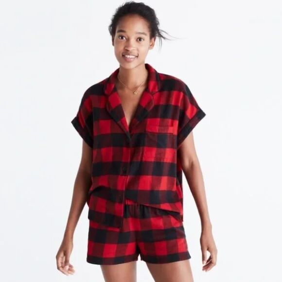 Madewell Flannel Bedtime Pajamas Red Buffalo Check - Picture 2 of 11